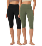 ODLEX 2-Pack 14" High Waist Knee Length Workout Athletic Running Capris Leggings - ododos