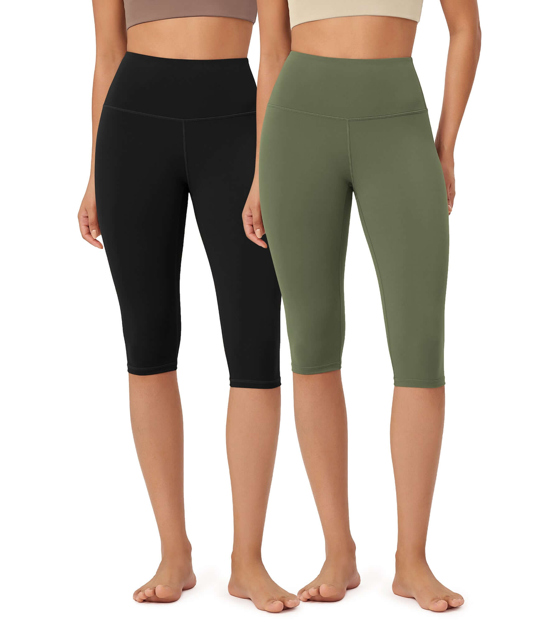 ODLEX 2-Pack 14" High Waist Knee Length Workout Athletic Running Capris Leggings - ododos