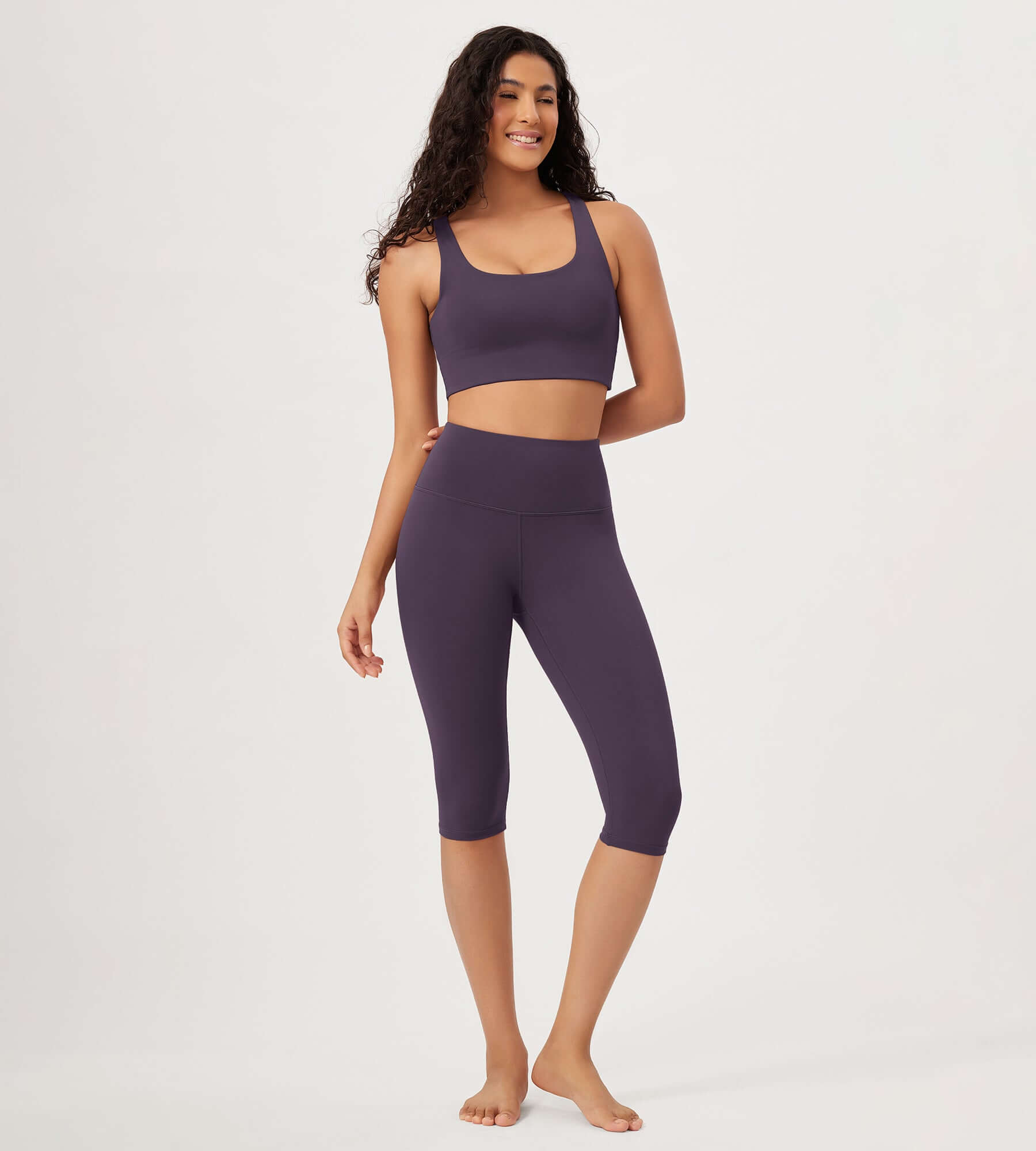 ODLEX 2-Pack 14" High Waist Knee Length Workout Athletic Running Capris Leggings - ododos
