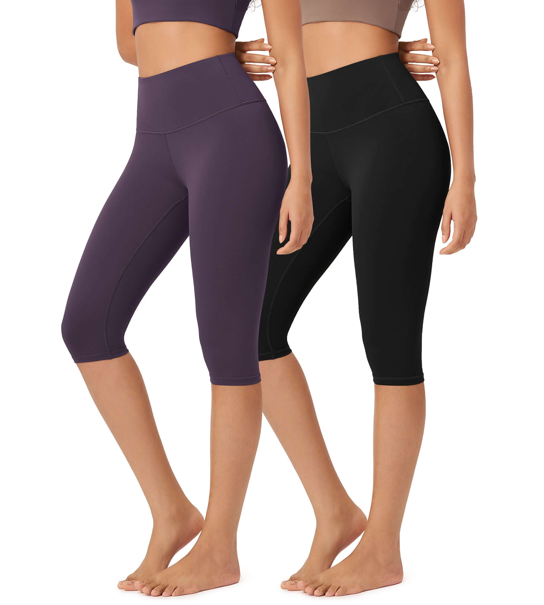 ODLEX 2-Pack 14" High Waist Knee Length Workout Athletic Running Capris Leggings - ododos