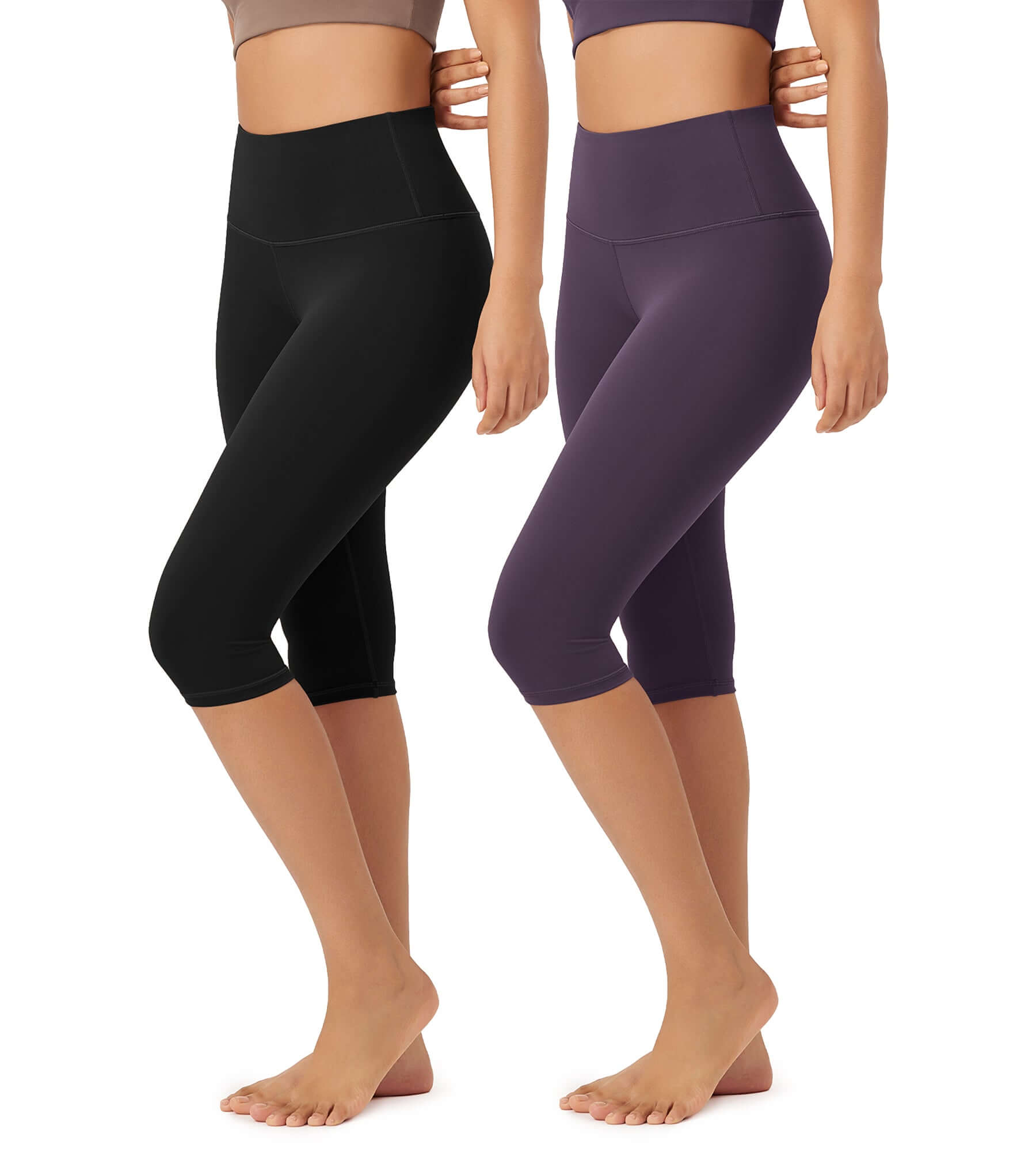 ODLEX 2-Pack 14" High Waist Knee Length Workout Athletic Running Capris Leggings - ododos