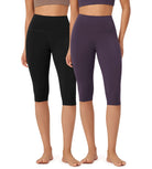 ODLEX 2-Pack 14" High Waist Knee Length Workout Athletic Running Capris Leggings - ododos