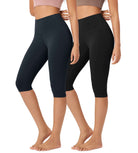 ODLEX 2-Pack 14" High Waist Knee Length Workout Athletic Running Capris Leggings - ododos