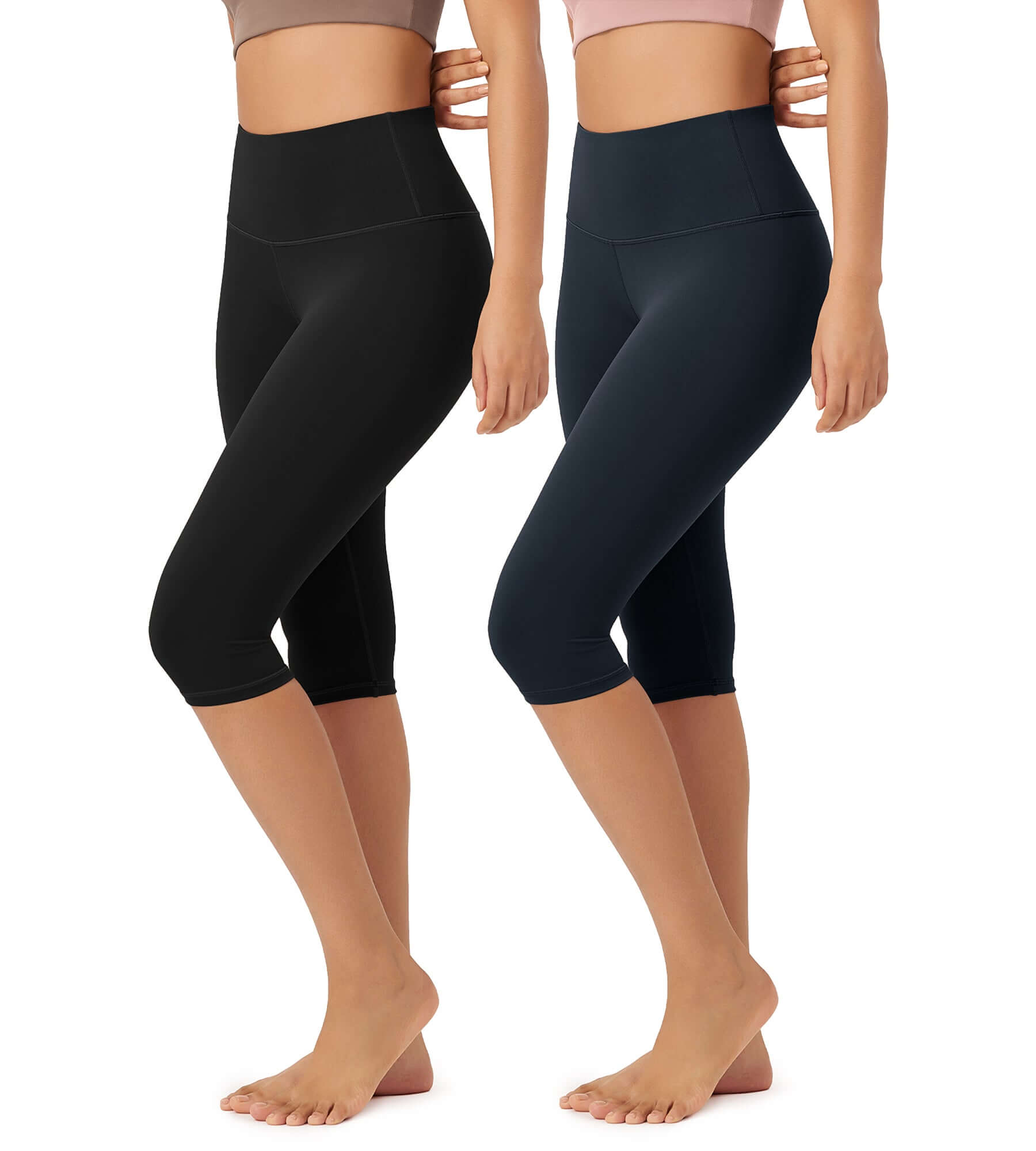 ODLEX 2-Pack 14" High Waist Knee Length Workout Athletic Running Capris Leggings - ododos