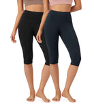 ODLEX 2-Pack 14" High Waist Knee Length Workout Athletic Running Capris Leggings Black+Deep Navy - ododos