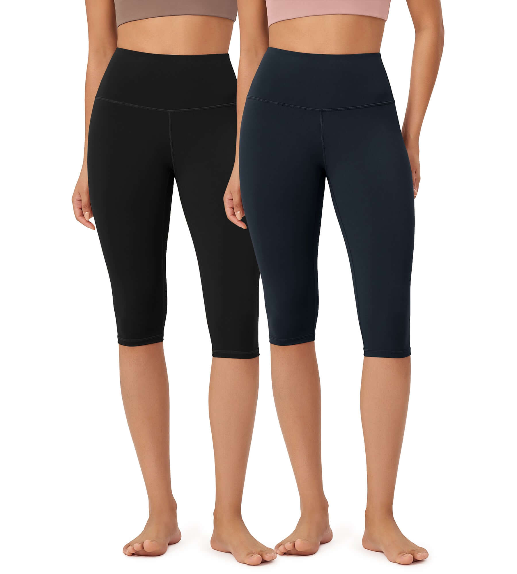 ODLEX 2-Pack 14" High Waist Knee Length Workout Athletic Running Capris Leggings - ododos