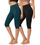 ODLEX 2-Pack 14" High Waist Knee Length Workout Athletic Running Capris Leggings - ododos