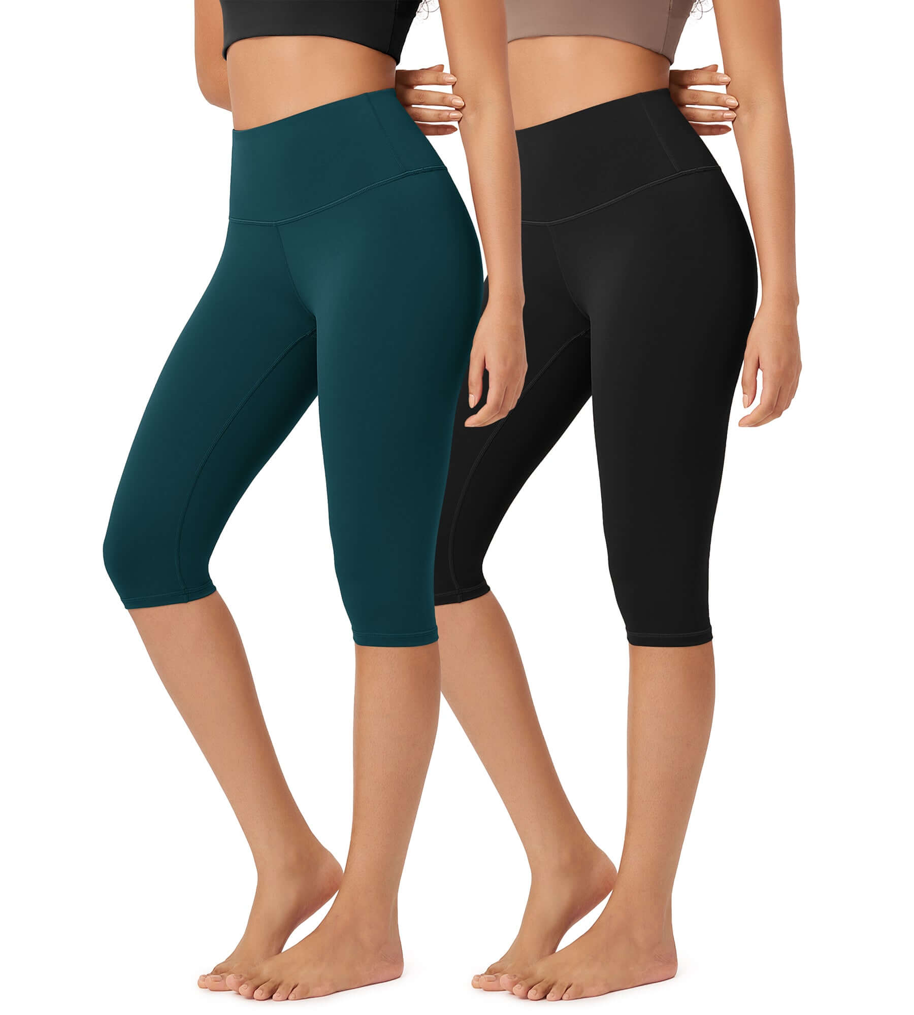 ODLEX 2-Pack 14" High Waist Knee Length Workout Athletic Running Capris Leggings - ododos