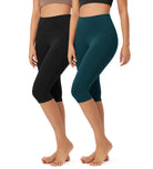 ODLEX 2-Pack 14" High Waist Knee Length Workout Athletic Running Capris Leggings - ododos