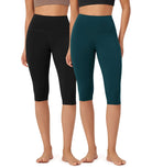 ODLEX 2-Pack 14" High Waist Knee Length Workout Athletic Running Capris Leggings Black+Forest Teal - ododos