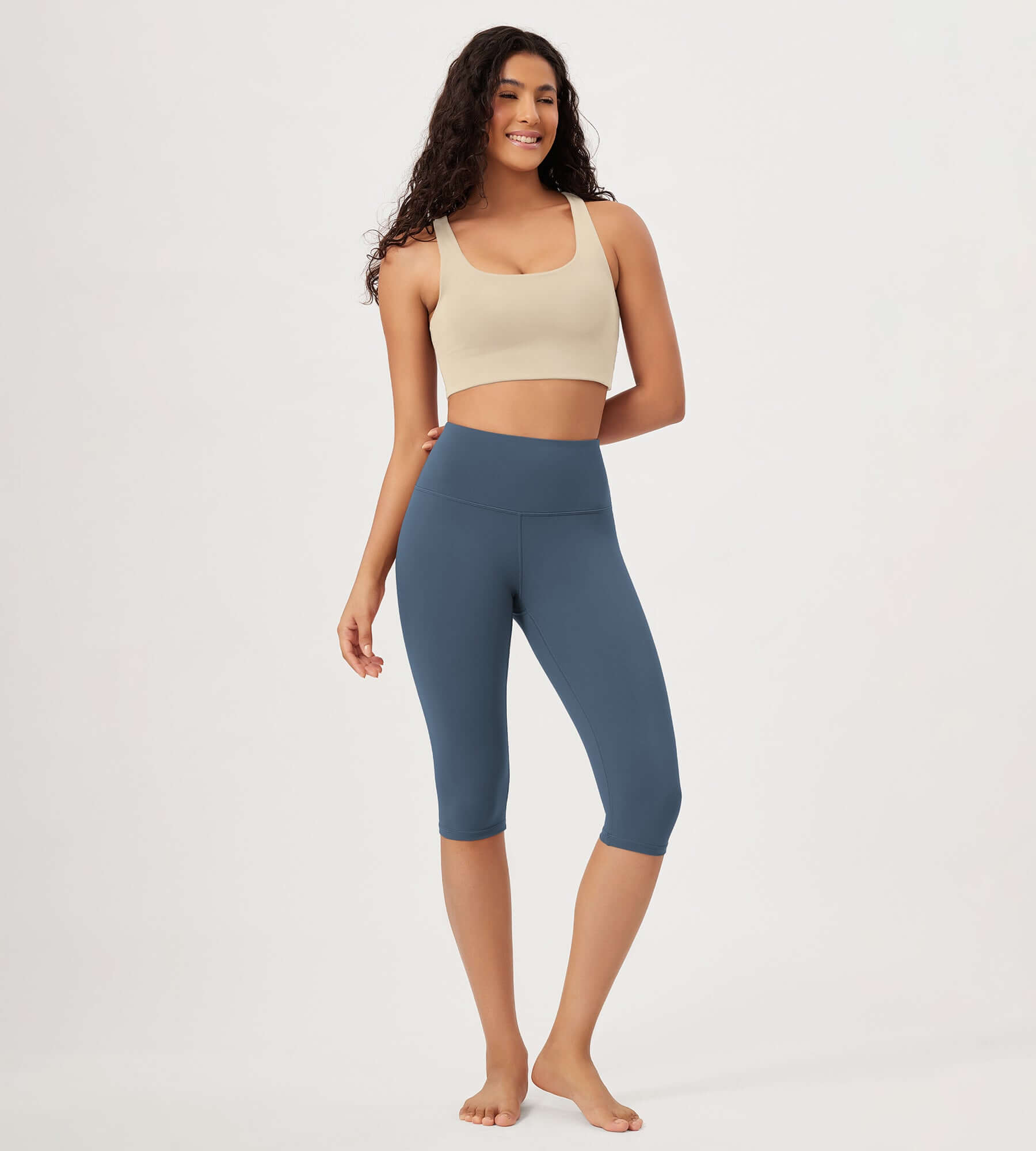 ODLEX 2-Pack 14" High Waist Knee Length Workout Athletic Running Capris Leggings - ododos