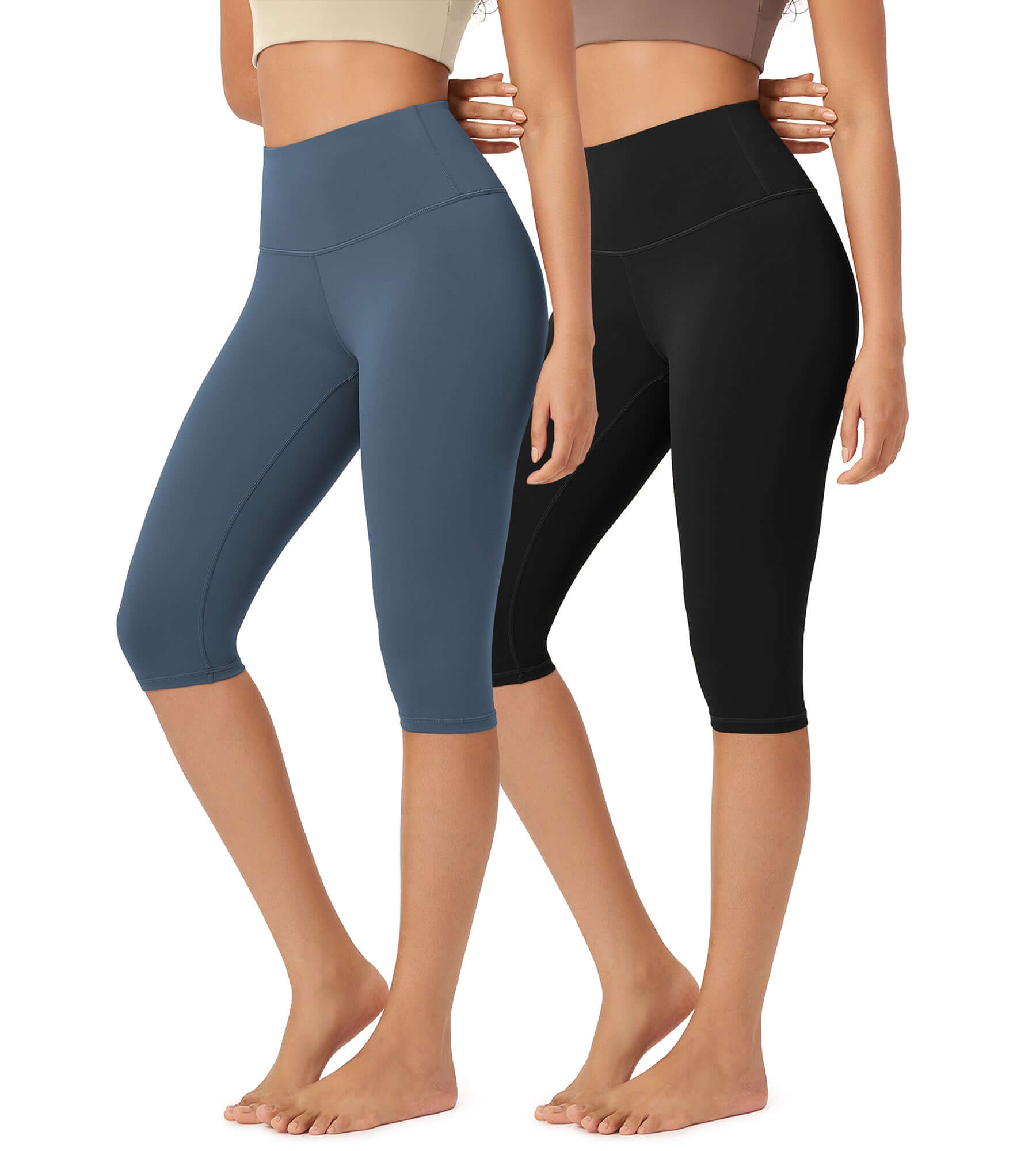 ODLEX 2-Pack 14" High Waist Knee Length Workout Athletic Running Capris Leggings - ododos