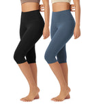 ODLEX 2-Pack 14" High Waist Knee Length Workout Athletic Running Capris Leggings - ododos