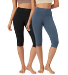 ODLEX 2-Pack 14" High Waist Knee Length Workout Athletic Running Capris Leggings Black+Ink Blue - ododos