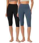 ODLEX 2-Pack 14" High Waist Knee Length Workout Athletic Running Capris Leggings - ododos