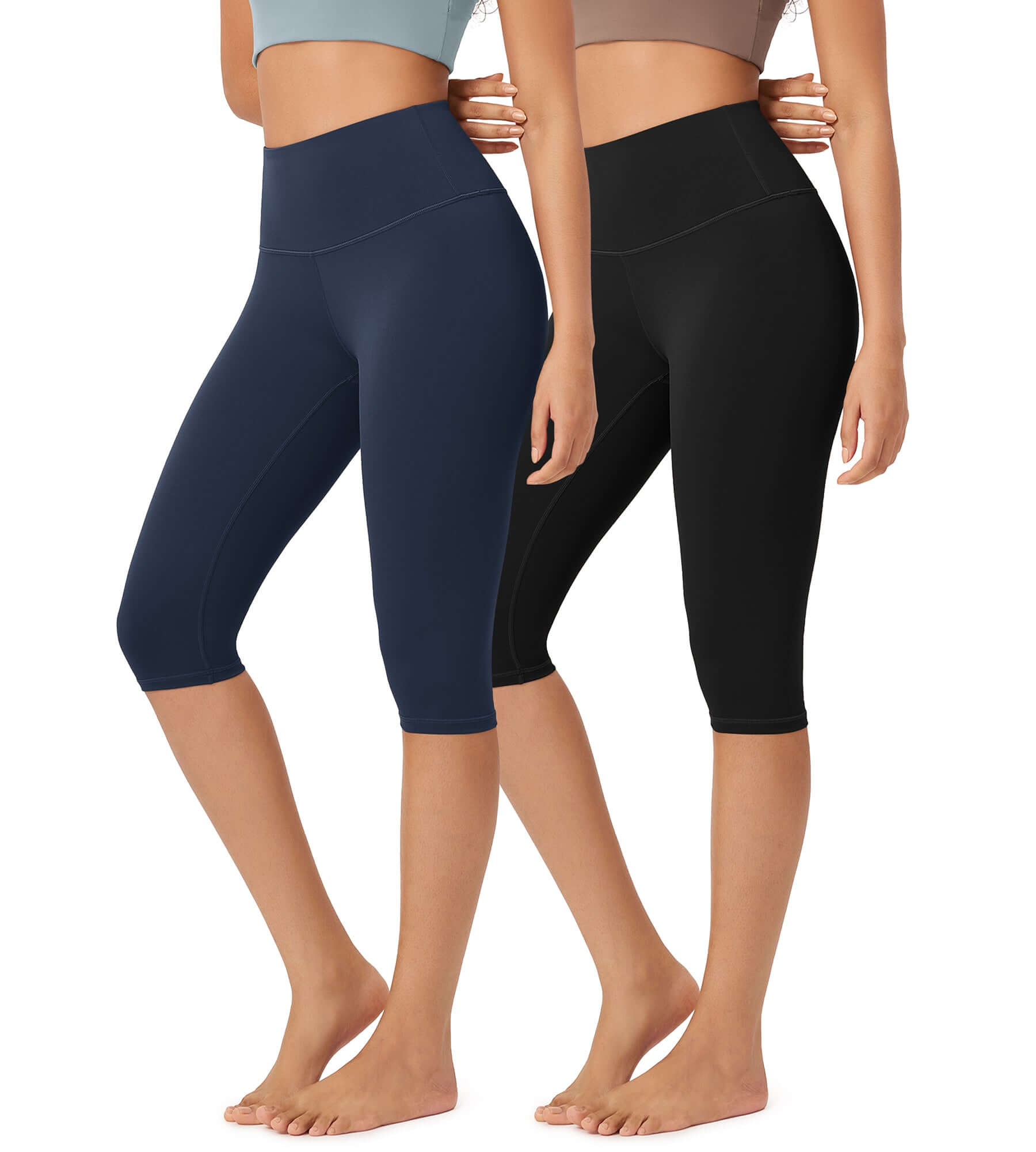 ODLEX 2-Pack 14" High Waist Knee Length Workout Athletic Running Capris Leggings - ododos