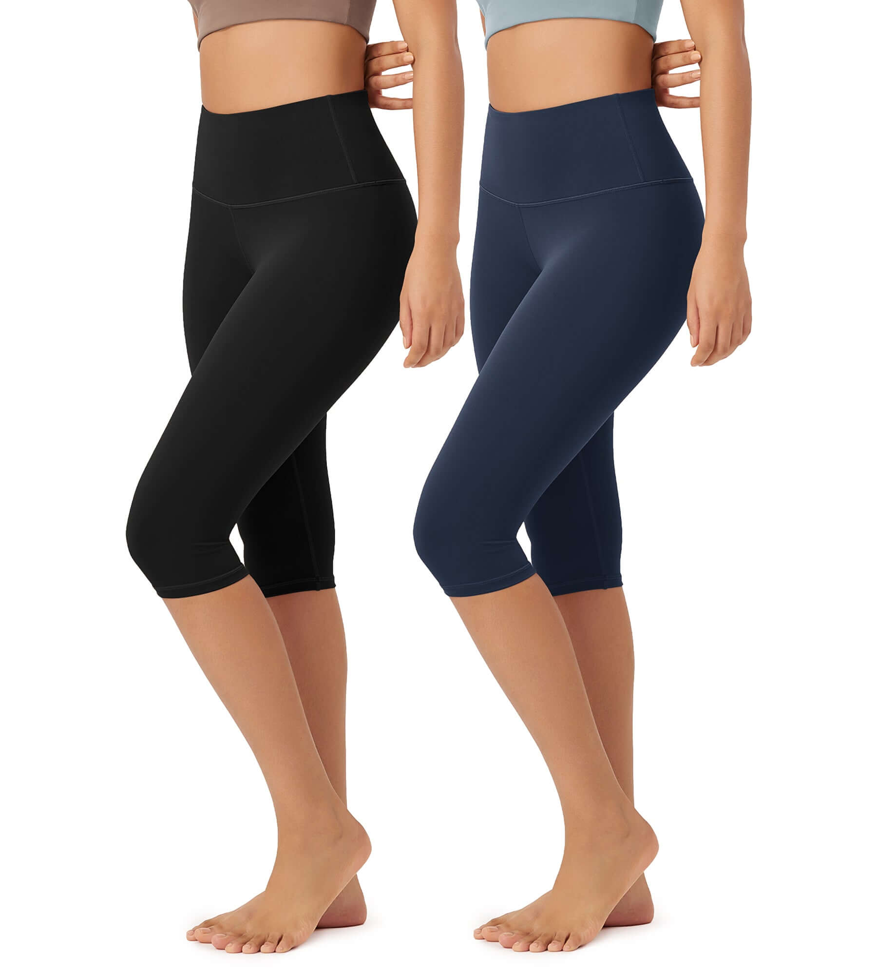 ODLEX 2-Pack 14" High Waist Knee Length Workout Athletic Running Capris Leggings - ododos