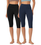 ODLEX 2-Pack 14" High Waist Knee Length Workout Athletic Running Capris Leggings - ododos
