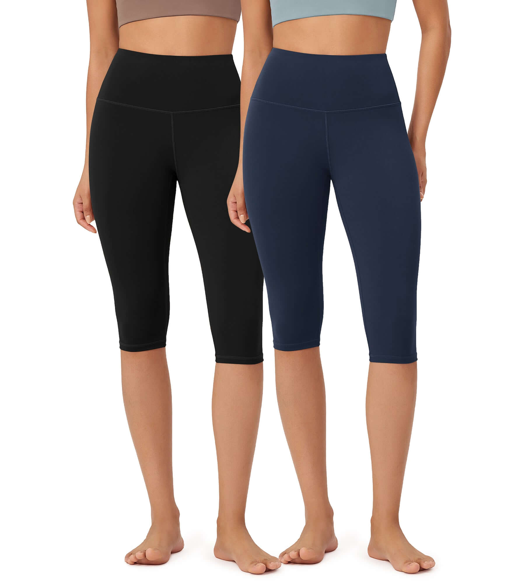 ODLEX 2-Pack 14" High Waist Knee Length Workout Athletic Running Capris Leggings - ododos