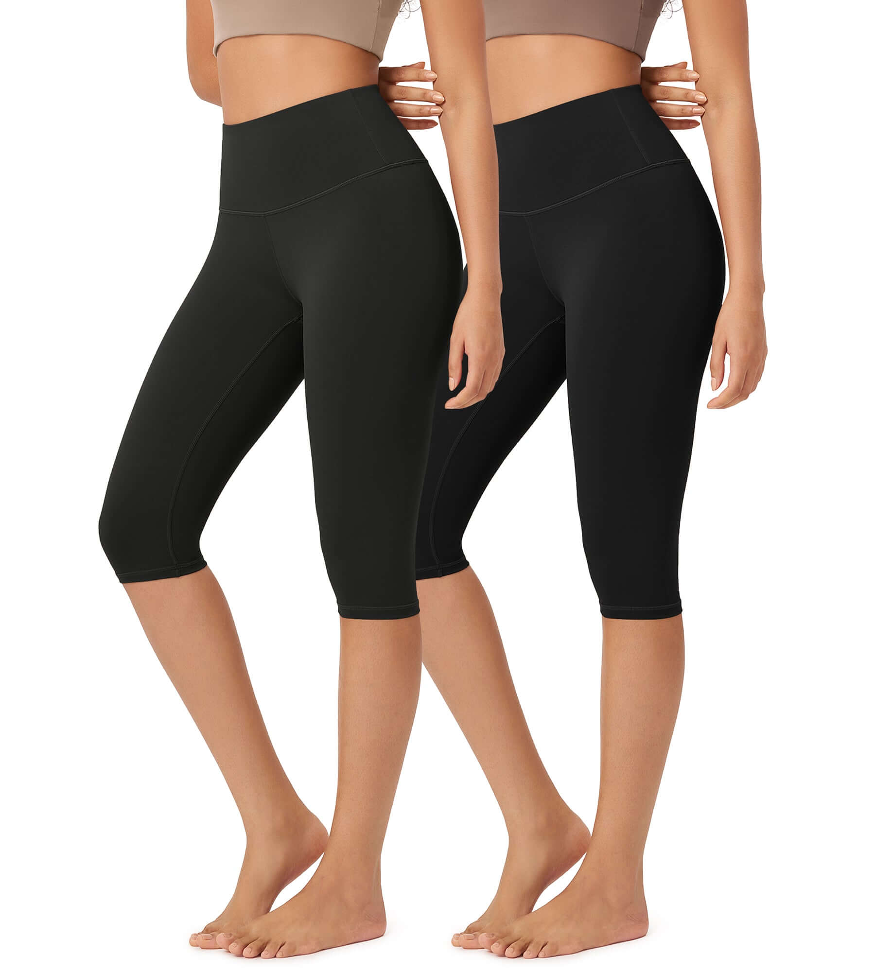 ODLEX 2-Pack 14" High Waist Knee Length Workout Athletic Running Capris Leggings - ododos