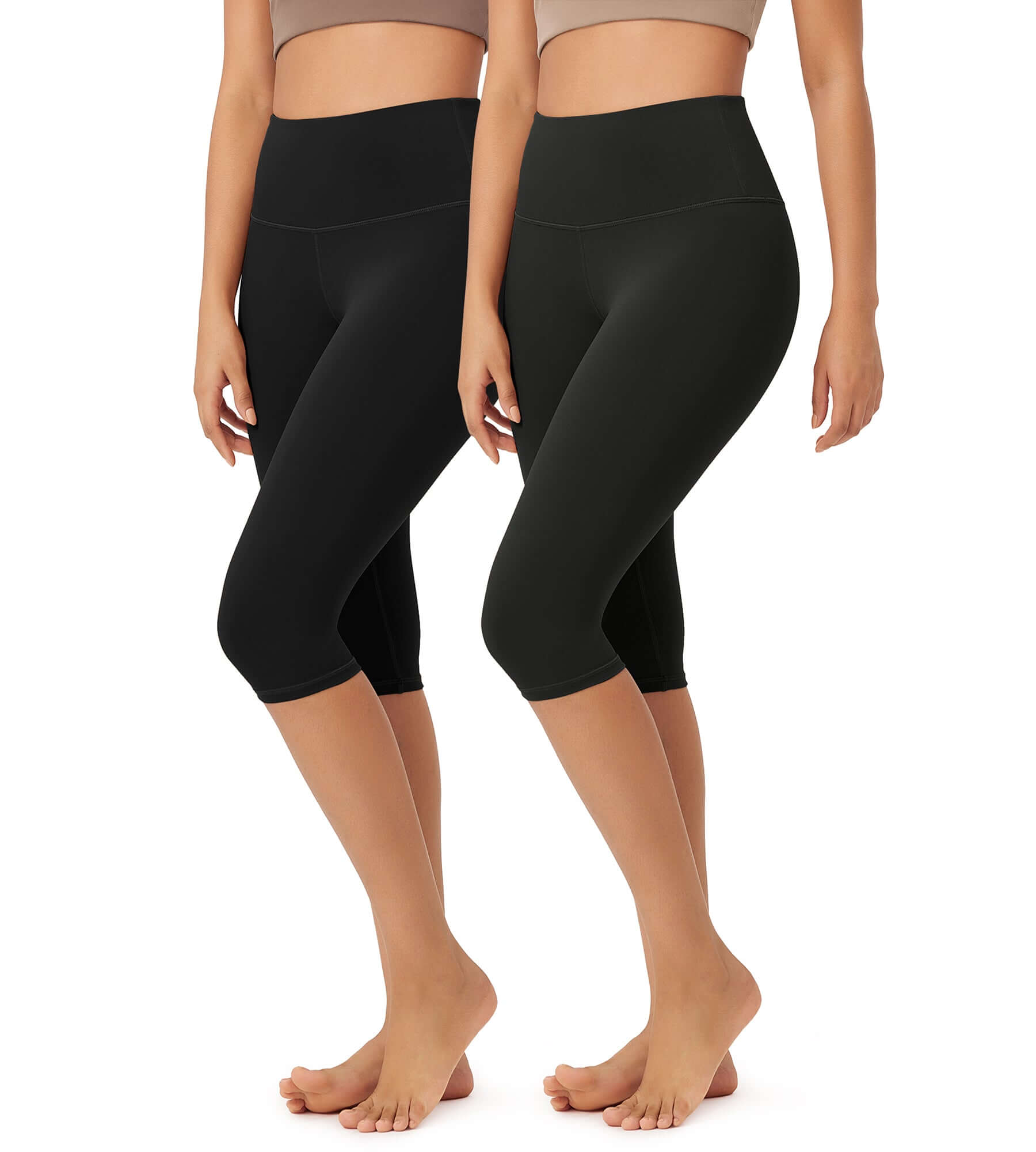 ODLEX 2-Pack 14" High Waist Knee Length Workout Athletic Running Capris Leggings - ododos