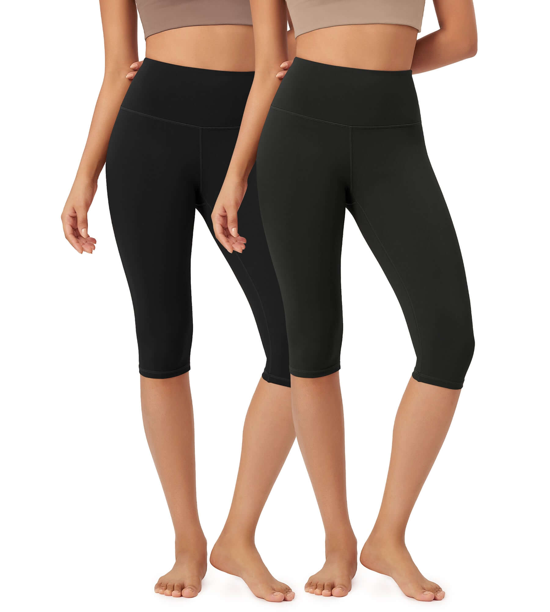 ODLEX 2-Pack 14" High Waist Knee Length Workout Athletic Running Capris Leggings Black+onyx Black Grey - ododos