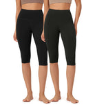 ODLEX 2-Pack 14" High Waist Knee Length Workout Athletic Running Capris Leggings - ododos