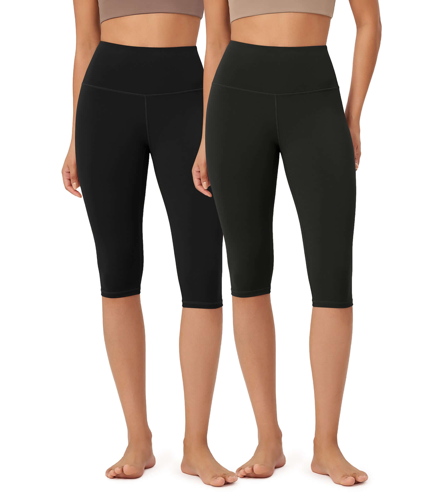 ODLEX 2-Pack 14" High Waist Knee Length Workout Athletic Running Capris Leggings - ododos