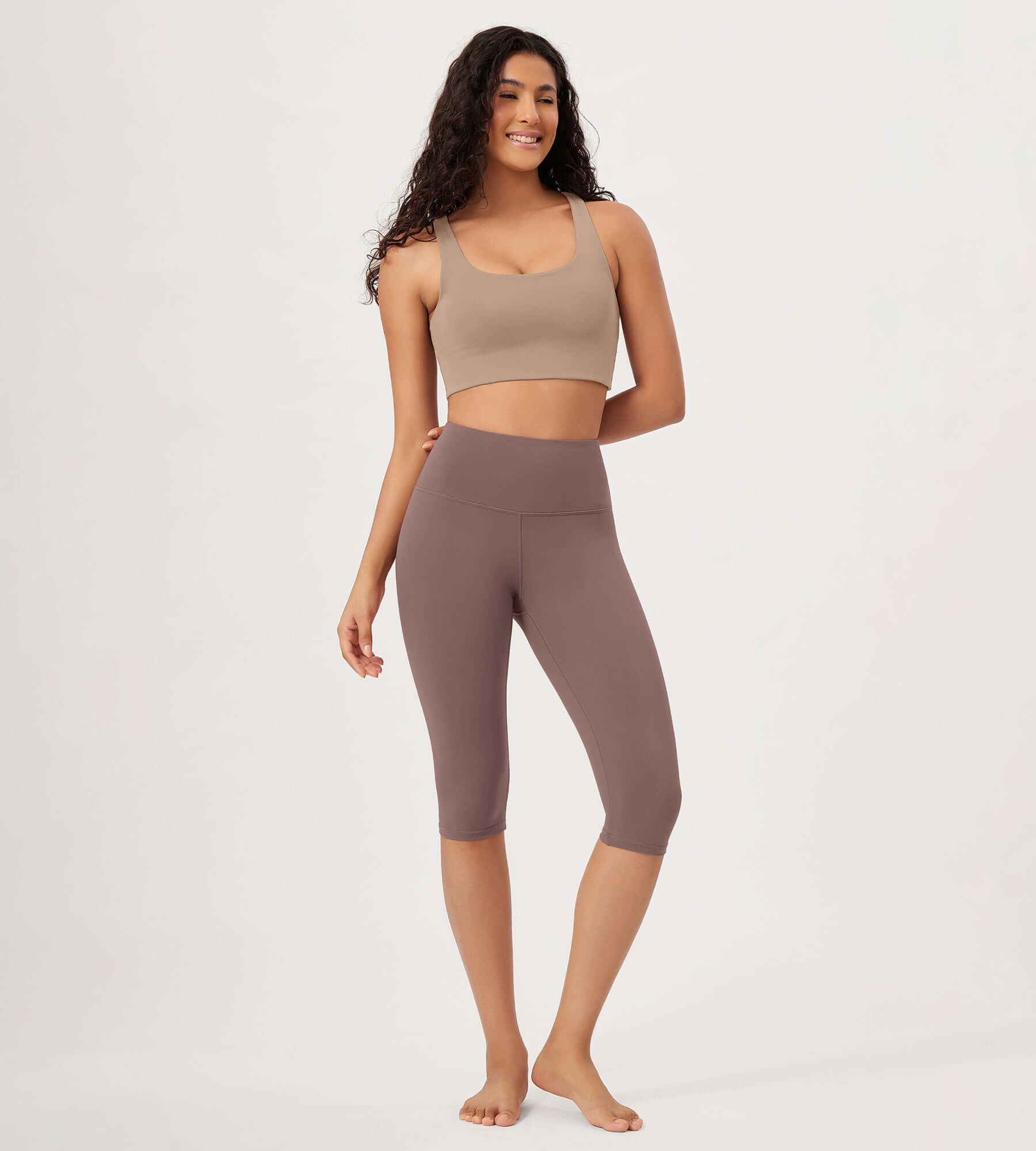 ODLEX 2-Pack 14" High Waist Knee Length Workout Athletic Running Capris Leggings - ododos