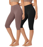 ODLEX 2-Pack 14" High Waist Knee Length Workout Athletic Running Capris Leggings - ododos