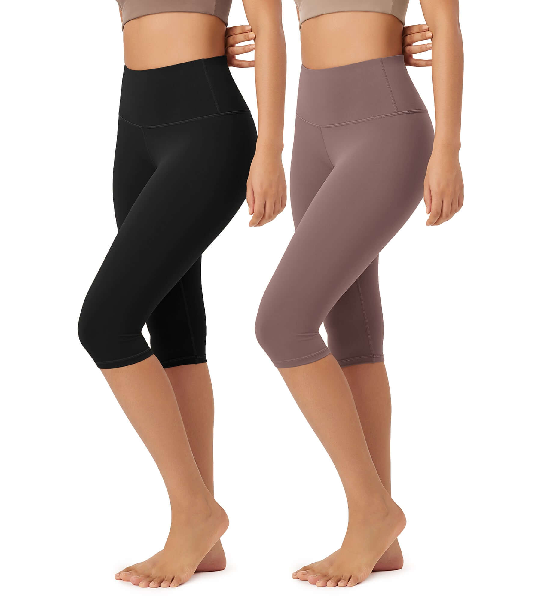 ODLEX 2-Pack 14" High Waist Knee Length Workout Athletic Running Capris Leggings - ododos