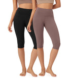 ODLEX 2-Pack 14" High Waist Knee Length Workout Athletic Running Capris Leggings Black+Dark Purple - ododos