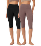 ODLEX 2-Pack 14" High Waist Knee Length Workout Athletic Running Capris Leggings - ododos