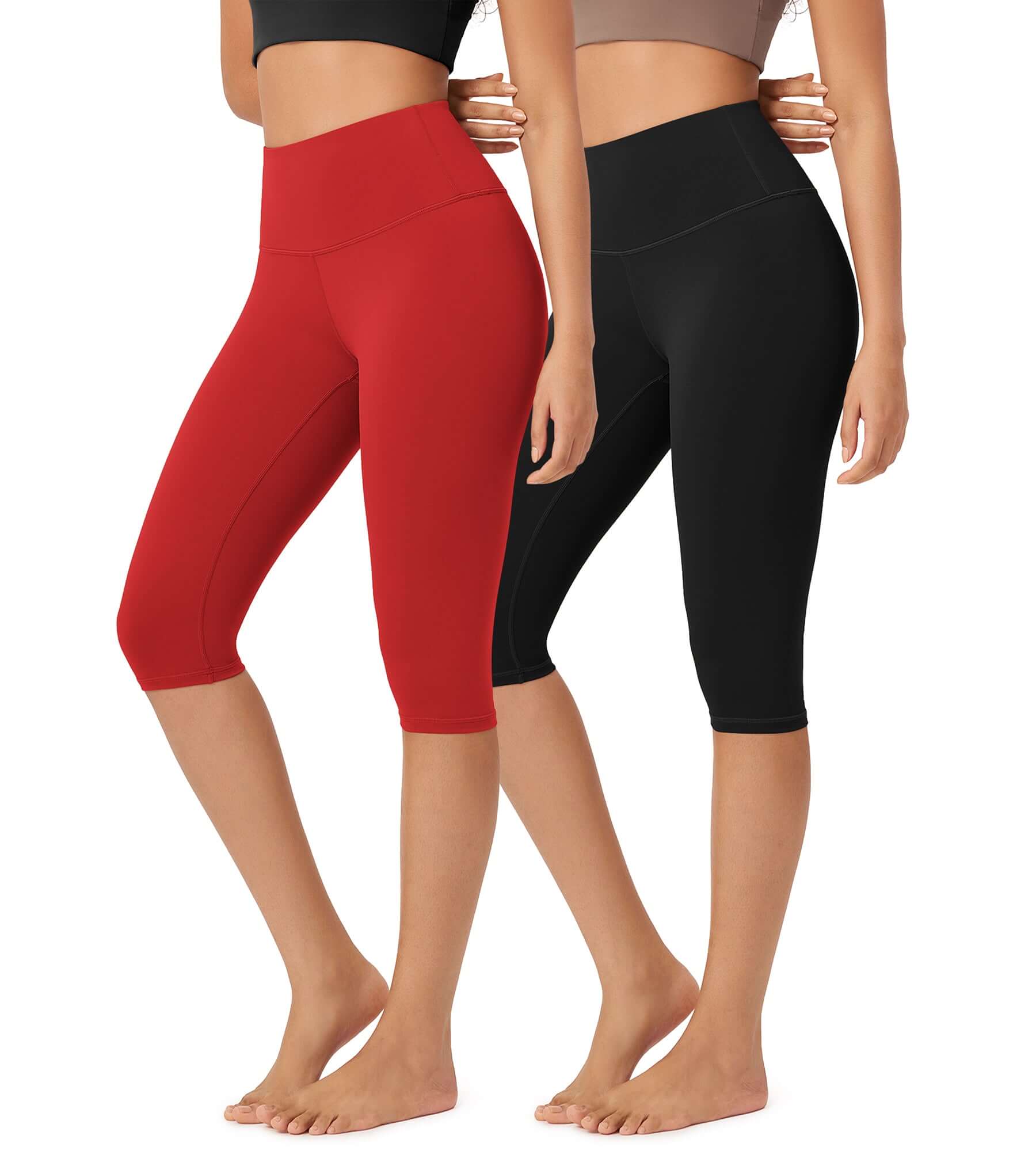 ODLEX 2-Pack 14" High Waist Knee Length Workout Athletic Running Capris Leggings - ododos