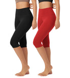 ODLEX 2-Pack 14" High Waist Knee Length Workout Athletic Running Capris Leggings - ododos