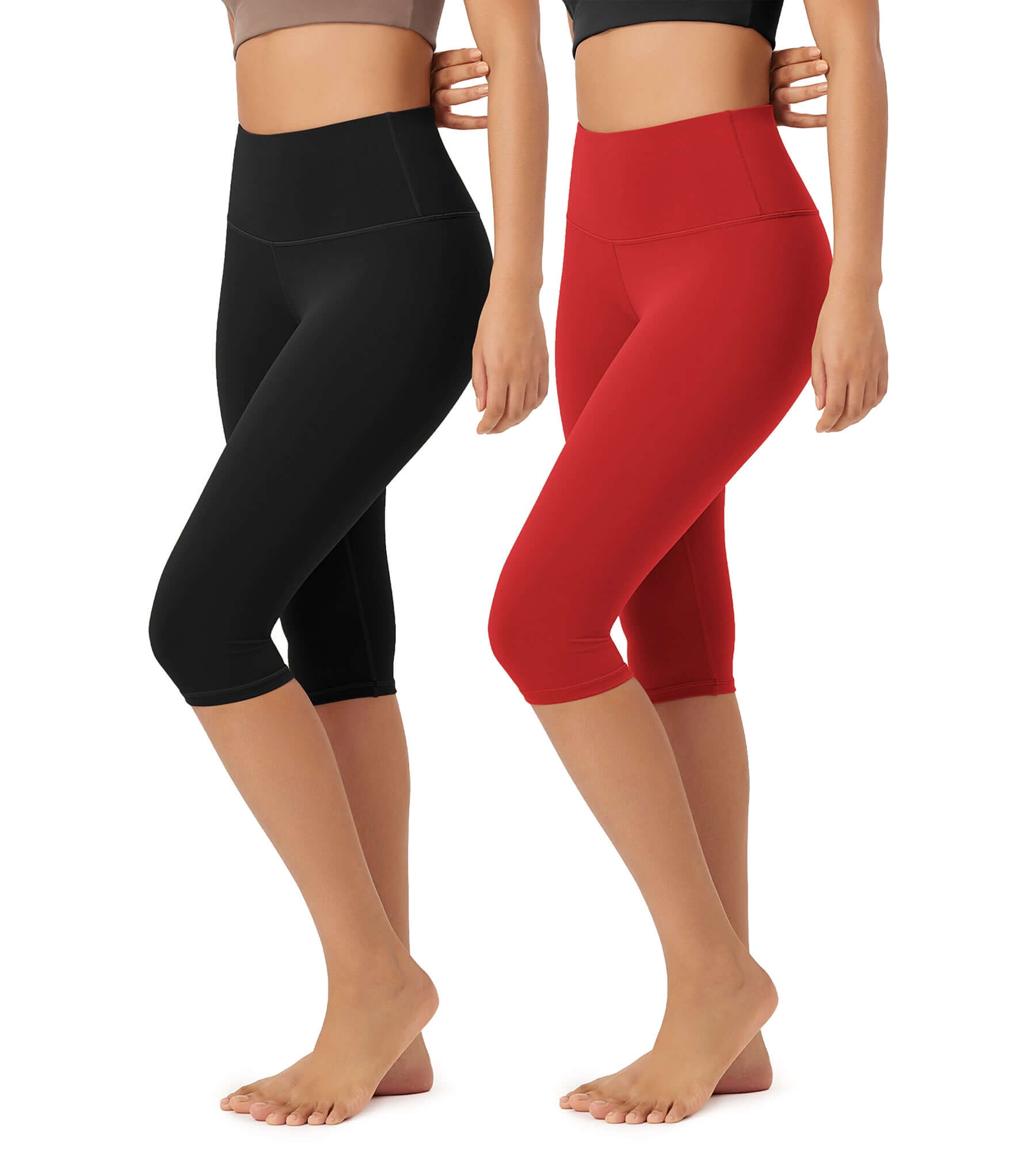 ODLEX 2-Pack 14" High Waist Knee Length Workout Athletic Running Capris Leggings - ododos
