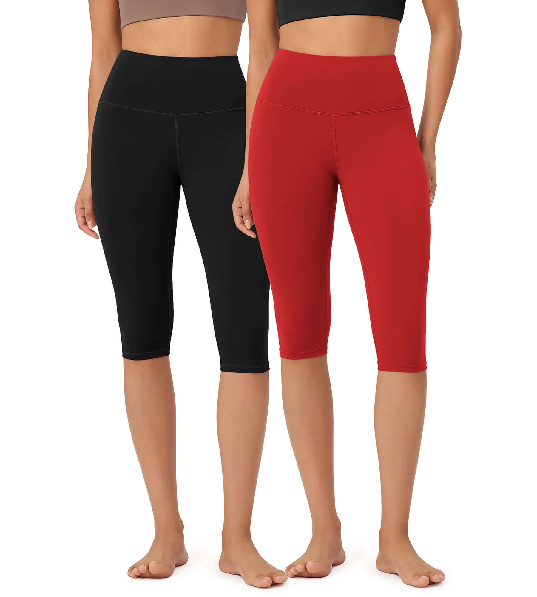 ODLEX 2-Pack 14" High Waist Knee Length Workout Athletic Running Capris Leggings - ododos