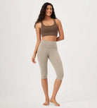 ODLEX 2-Pack 14" High Waist Knee Length Workout Athletic Running Capris Leggings - ododos
