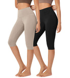 ODLEX 2-Pack 14" High Waist Knee Length Workout Athletic Running Capris Leggings - ododos