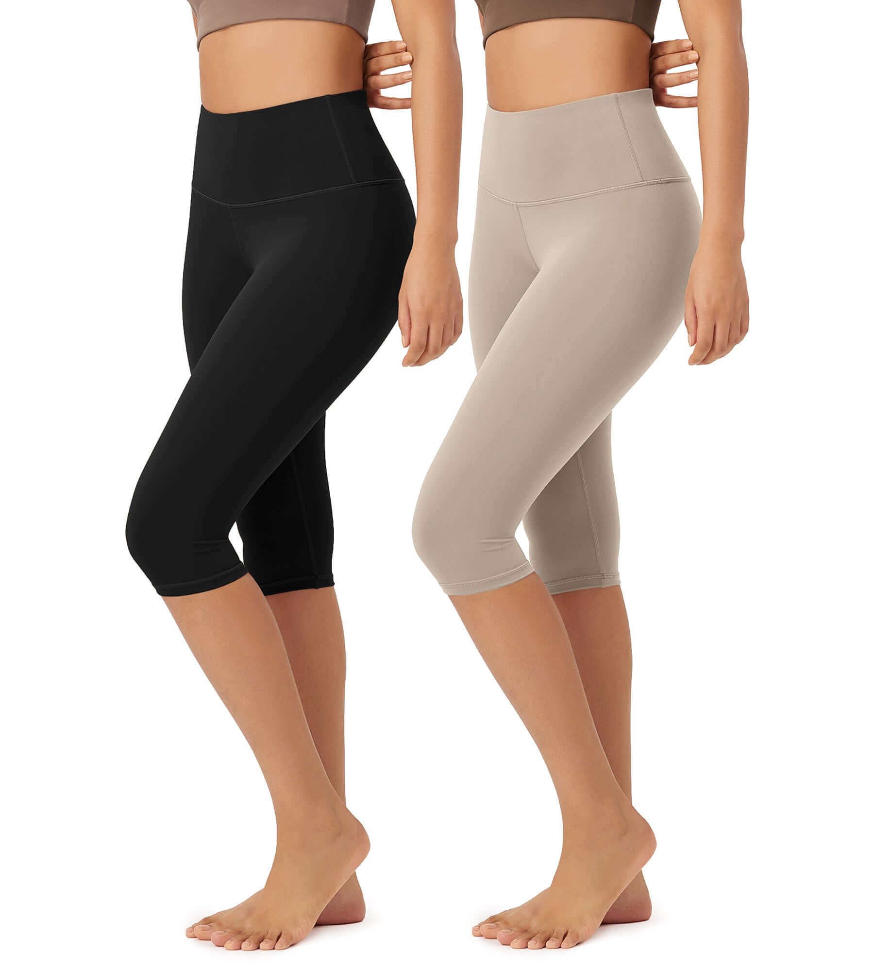 ODLEX 2-Pack 14" High Waist Knee Length Workout Athletic Running Capris Leggings - ododos