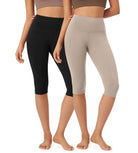 ODLEX 2-Pack 14" High Waist Knee Length Workout Athletic Running Capris Leggings Black+Taupe - ododos