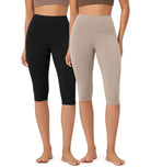 ODLEX 2-Pack 14" High Waist Knee Length Workout Athletic Running Capris Leggings - ododos