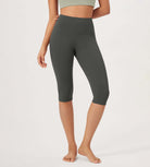 ODLEX 14" High Waist Knee Length Workout Athletic Running Capris Leggings Charcoal - ododos