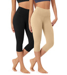 ODLEX 2-Pack 19" High Waist Knee Length Workout Athletic Running Capris Leggings - ododos