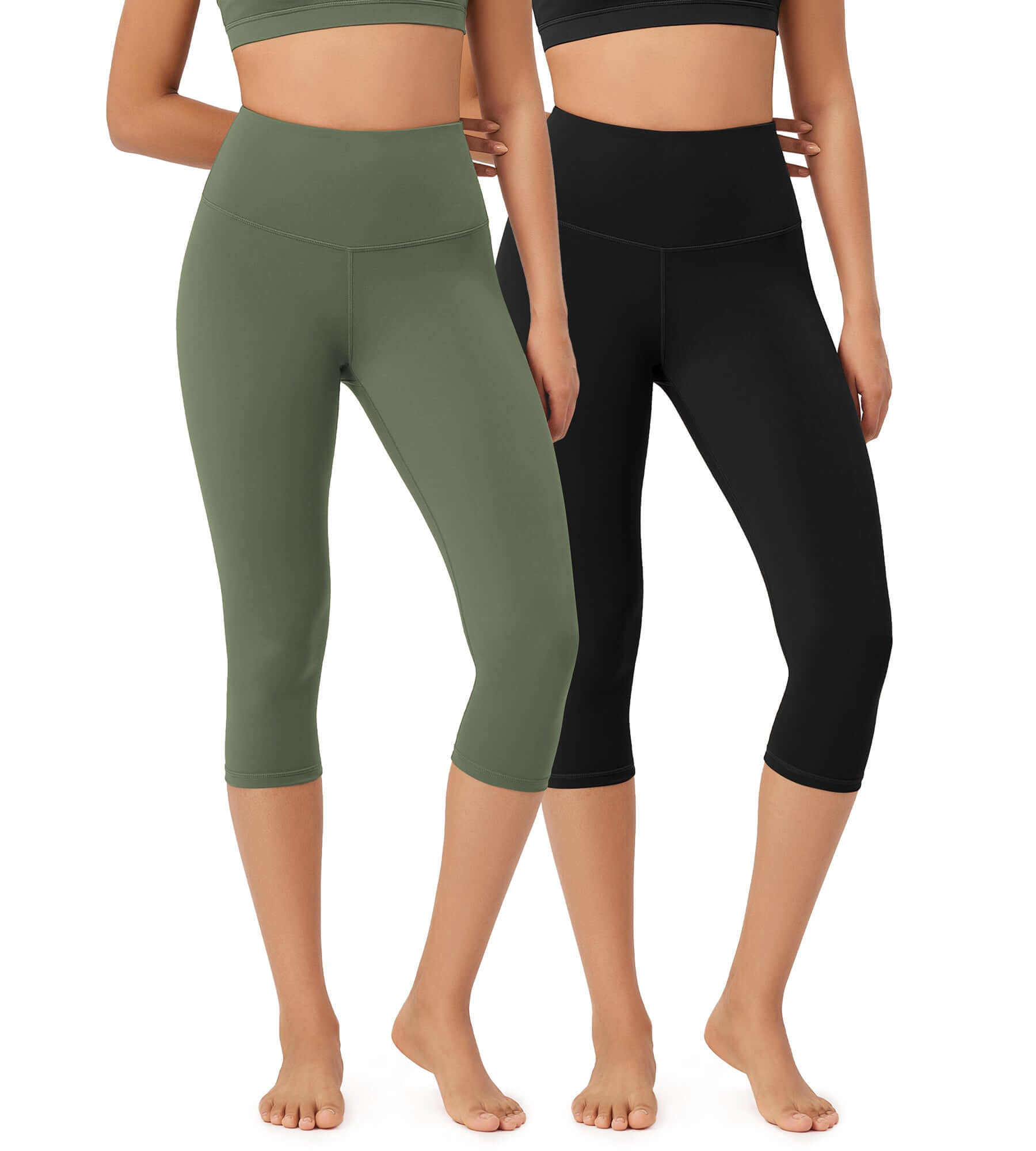 ODLEX 2-Pack 19" High Waist Knee Length Workout Athletic Running Capris Leggings - ododos