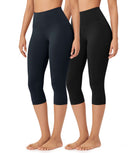 ODLEX 2-Pack 19" High Waist Knee Length Workout Athletic Running Capris Leggings - ododos