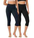 ODLEX 2-Pack 19" High Waist Knee Length Workout Athletic Running Capris Leggings Black+Deep Navy - ododos