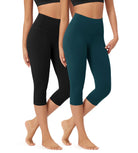 ODLEX 2-Pack 19" High Waist Knee Length Workout Athletic Running Capris Leggings - ododos