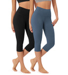 ODLEX 2-Pack 19" High Waist Knee Length Workout Athletic Running Capris Leggings - ododos