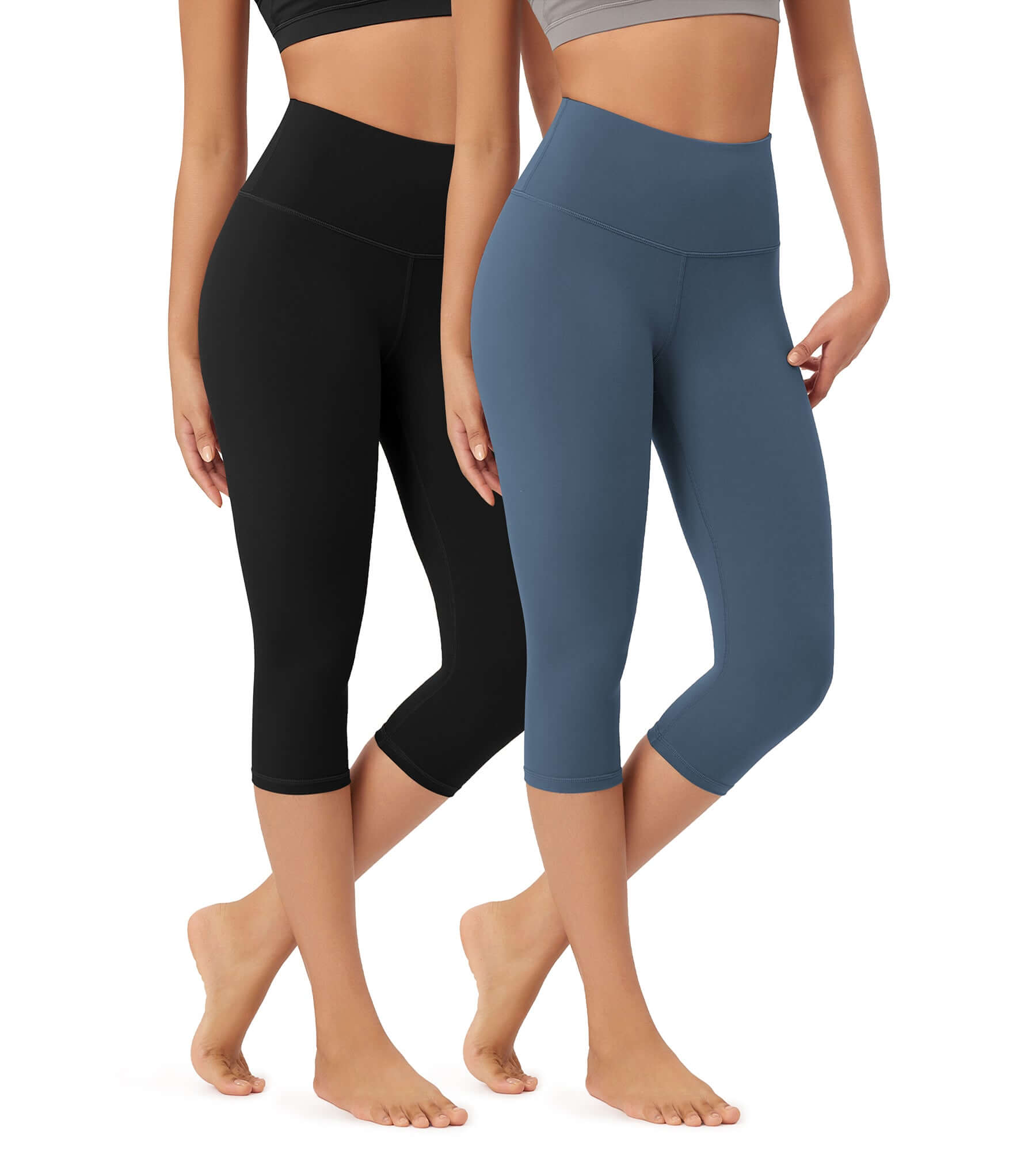 ODLEX 2-Pack 19" High Waist Knee Length Workout Athletic Running Capris Leggings - ododos
